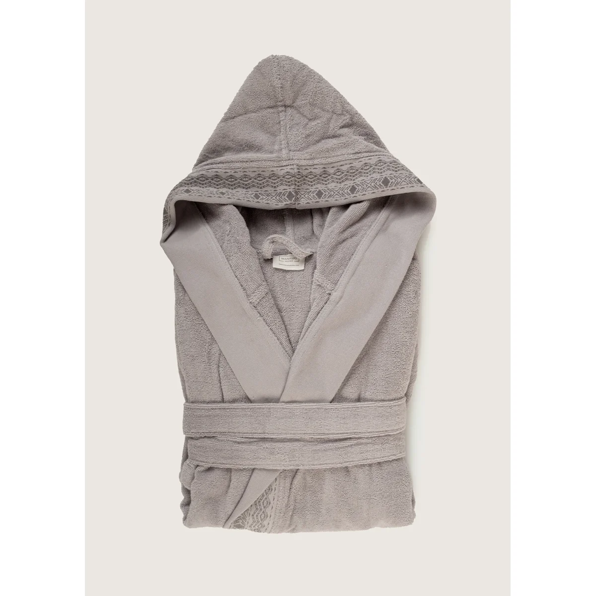 Manamo Blen Jacquard Hooded Bathrobe Cotton Grey S/M