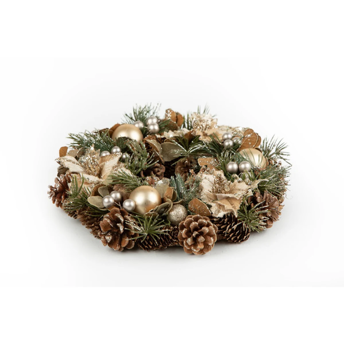 FLOWER & PINE CONE DOOR DECORATION  30X7.5 CM NATURAL / CHAMPAGNE