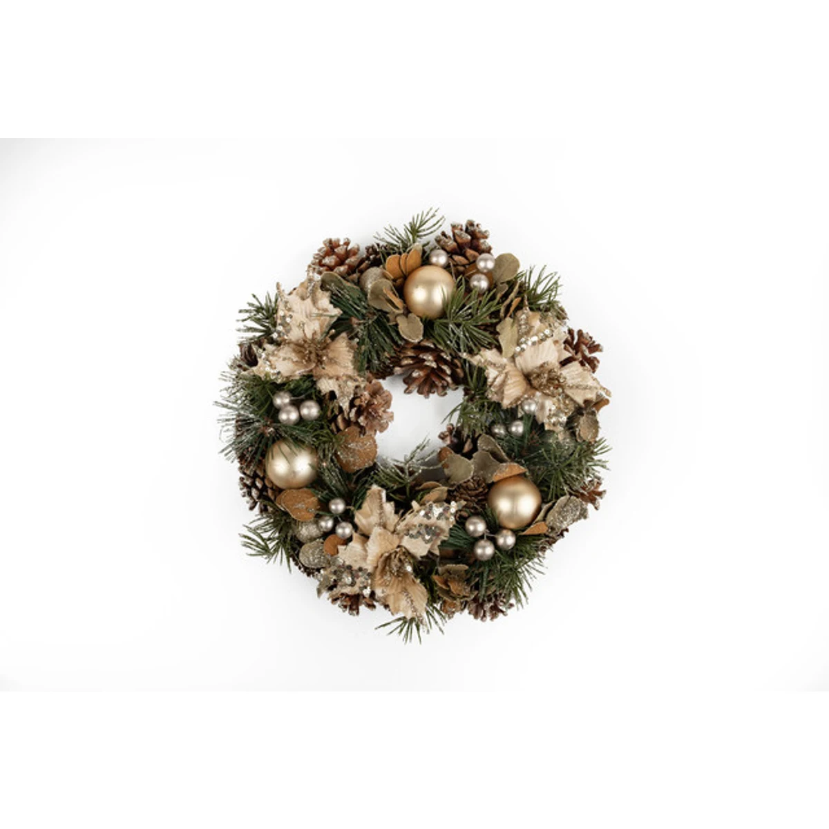 FLOWER & PINE CONE DOOR DECORATION  30X7.5 CM NATURAL / CHAMPAGNE