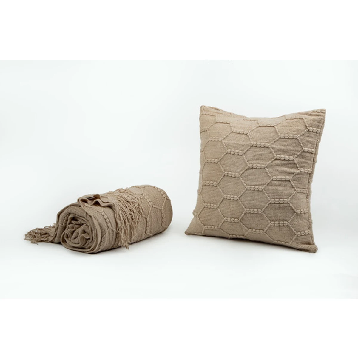 Manamo Honeycomb დეკორატიული ბალიშის პირი აკრილის ბეჟი 45x45 სმ