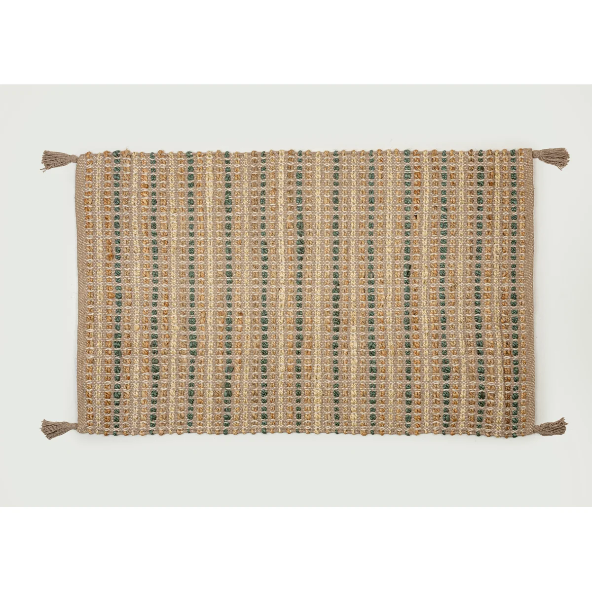 Manamo Bead Jute  Rug Handwoven Tasseled Green 80x130 cm