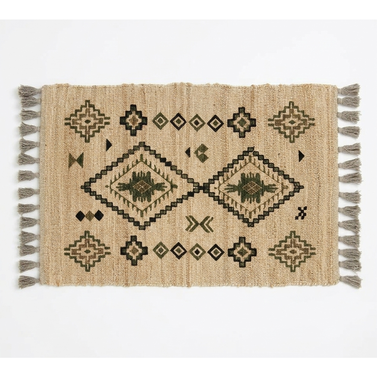 Manamo Ethnic  Rug Printed Jute Tassel Green 80x130 cm