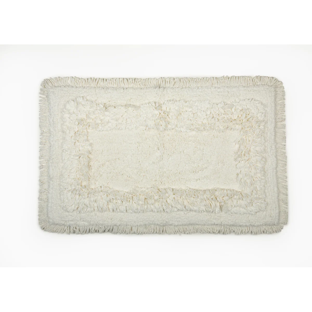 Manamo Lunel  Bath Mat Cotton Handwoven Fringed Ecru 50x80 cm