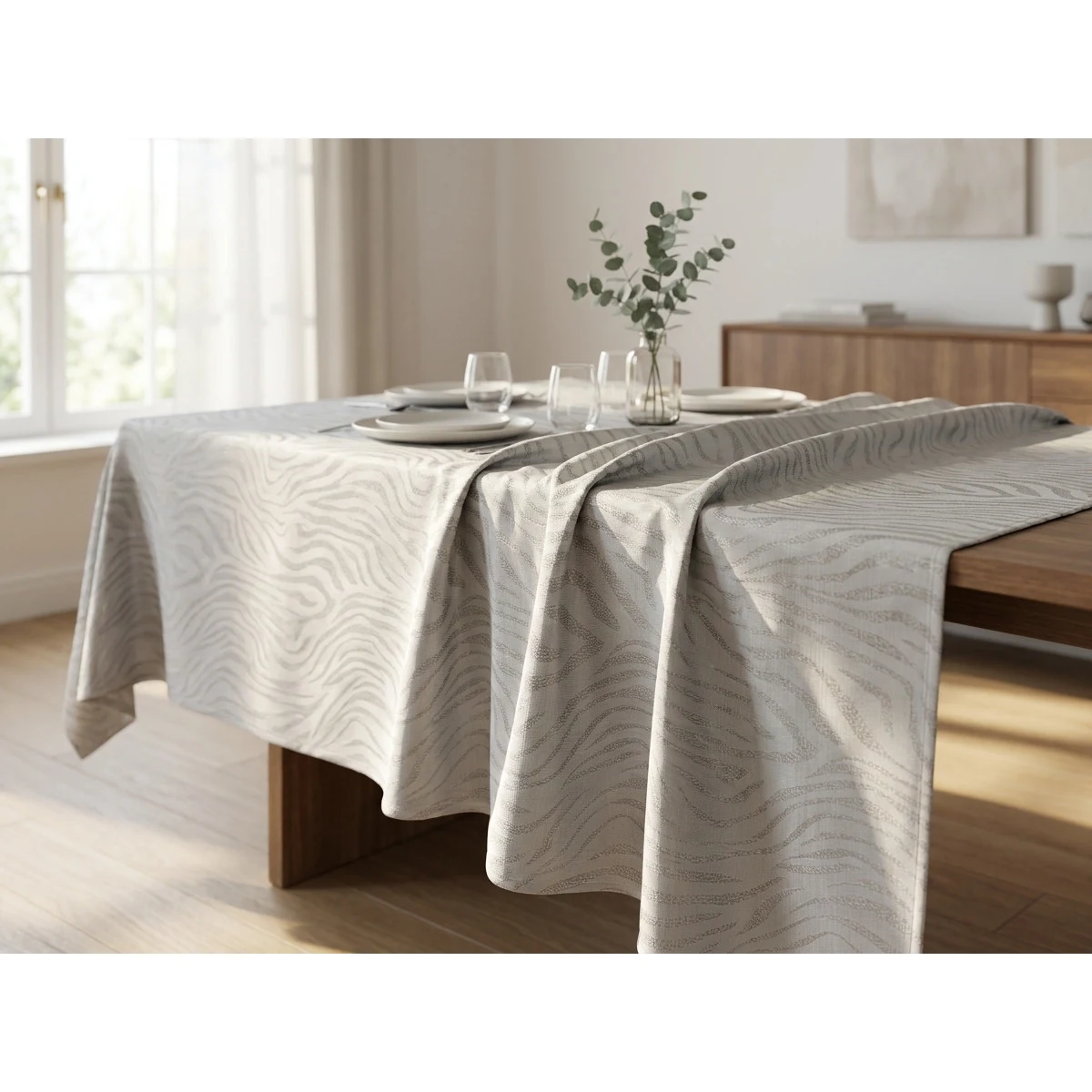 Manamo Zebra Table Cloth Polyester Mink Jacquared 140x140 cm