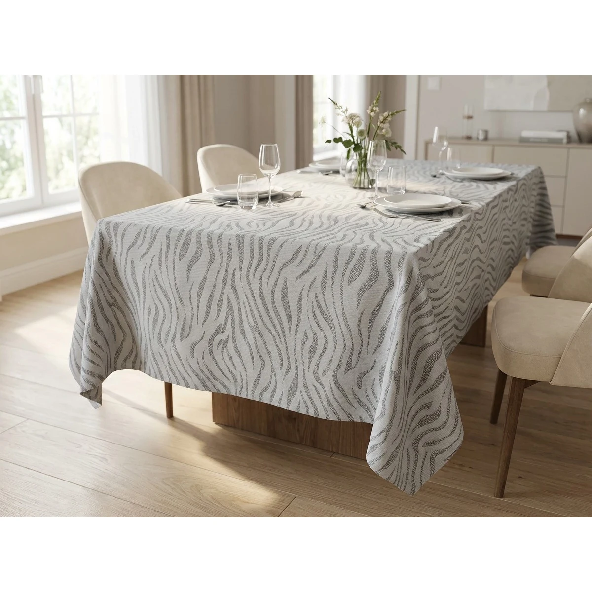 Manamo Zebra Table Cloth Polyester Mink Jacquared 140x250 cm