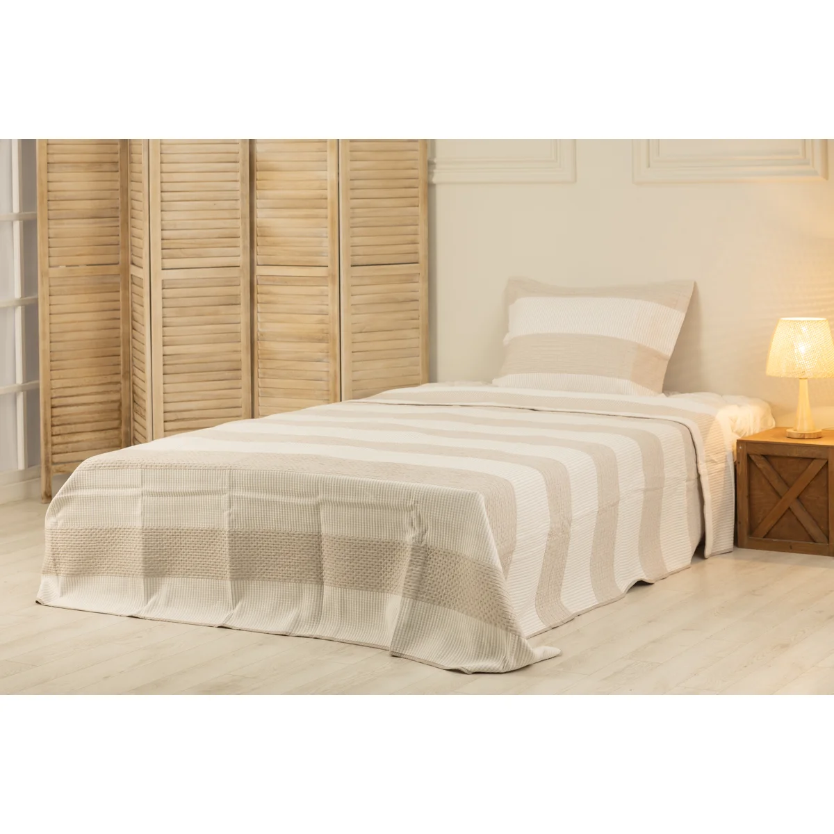 Manamo Thick Stripe  Bed Cover Set Polyester Beige 180X240+50X70 CM