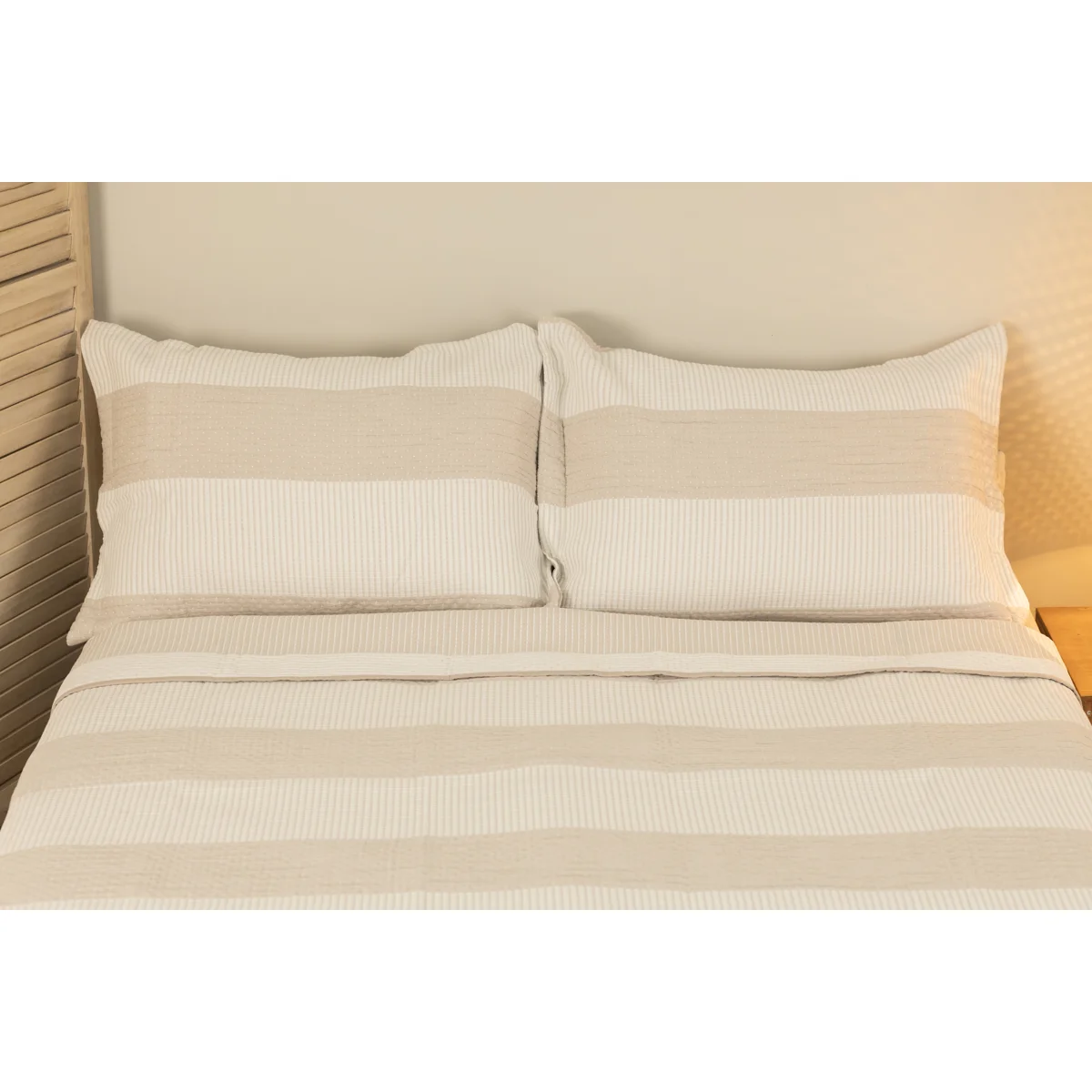 Manamo Thick Stripe  Bed Cover Set Polyester Beige 240X250+50X70 CM(2)