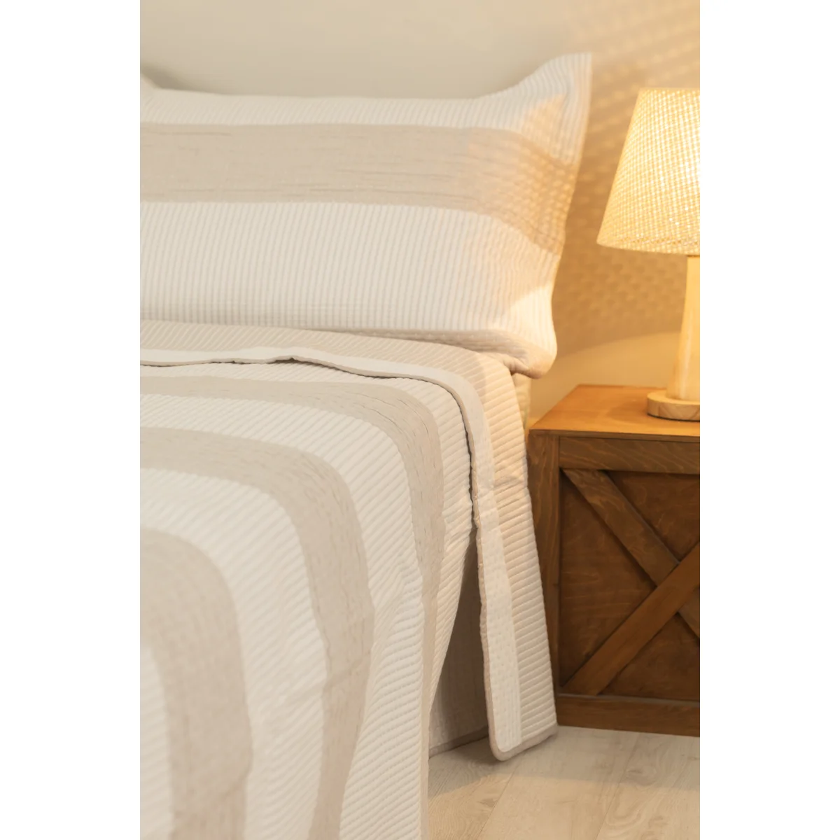 Manamo Thick Stripe  Bed Cover Set Polyester Beige 240X250+50X70 CM(2)