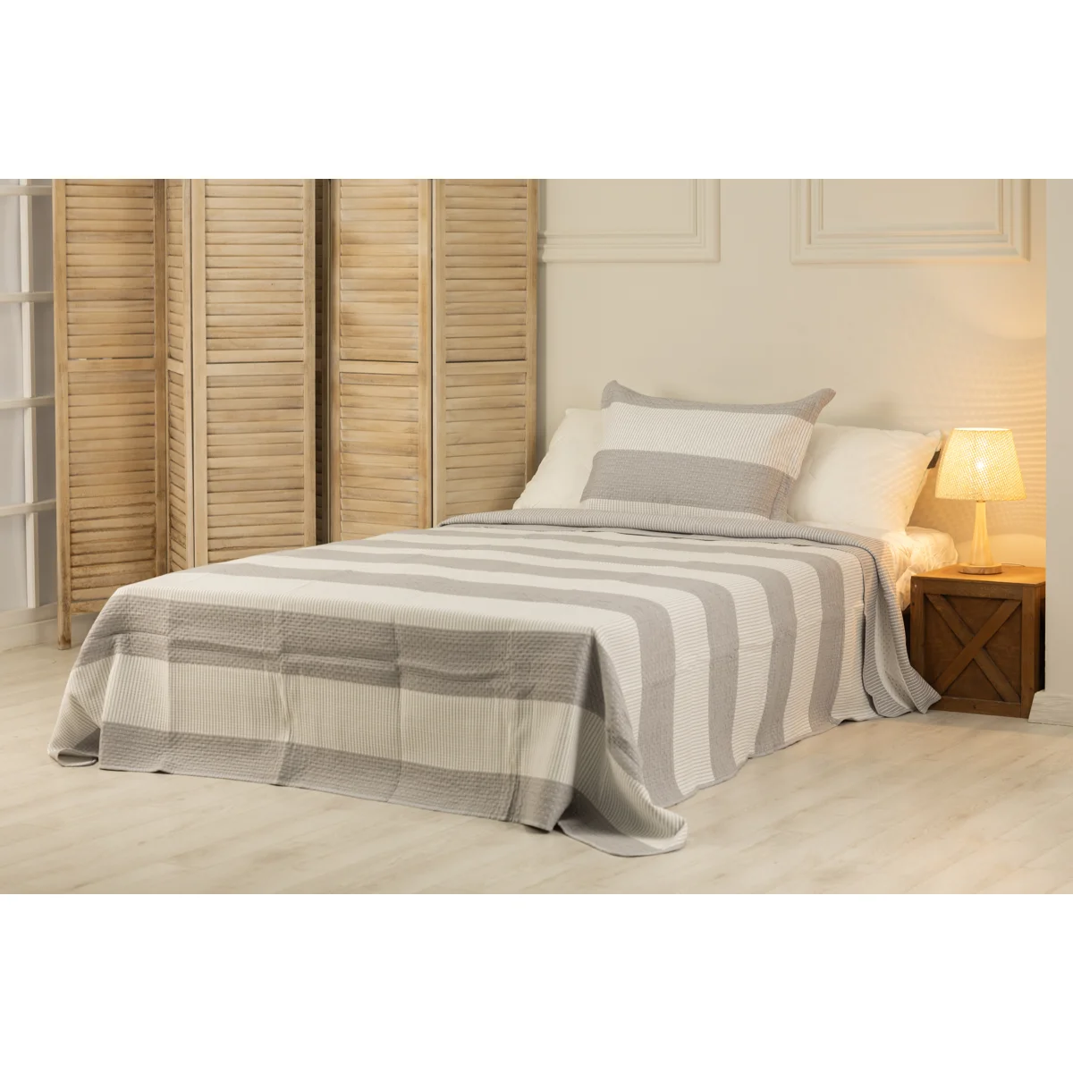 Manamo Thick Stripe  Bed Cover Set Polyester Grey 180X240+50X70 CM