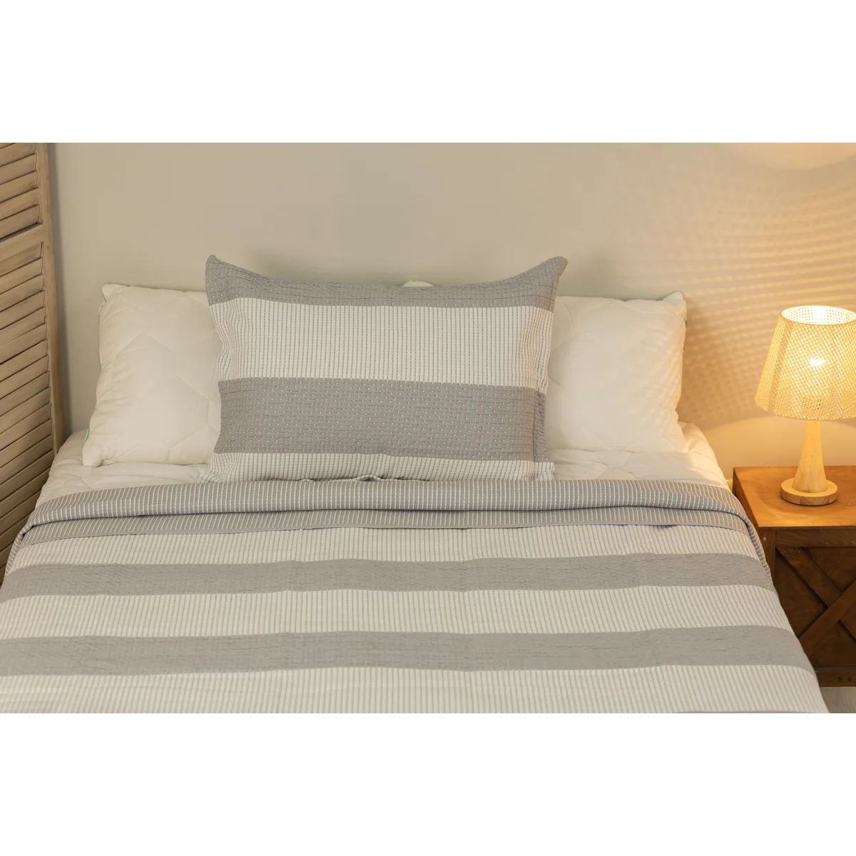 Manamo Thick Stripe  Bed Cover Set Polyester Grey 180X240+50X70 CM