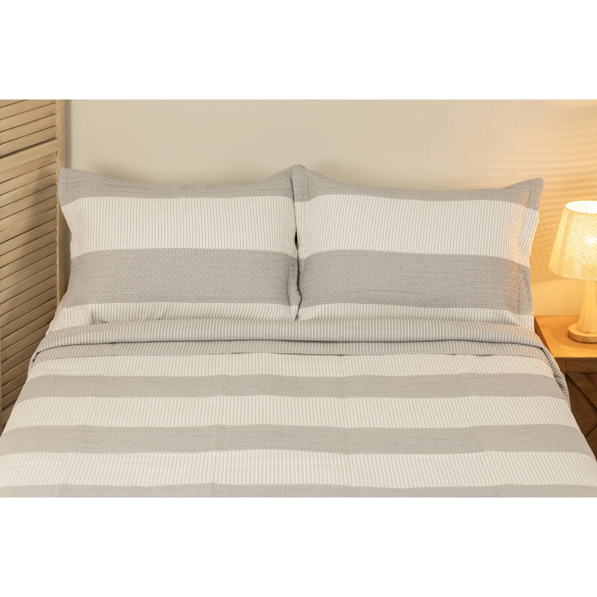 Manamo Thick Stripe  Bed Cover Set Polyester Grey 240X250+50X70 CM(2)