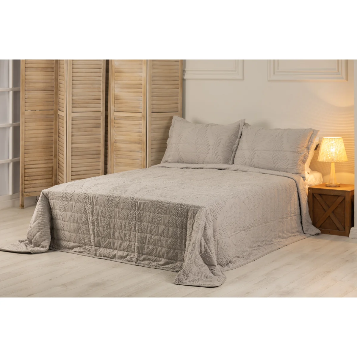 Manamo Diagonal Faux  Bed Cover Set Polyester Grey 240X250+50X70 CM(2)