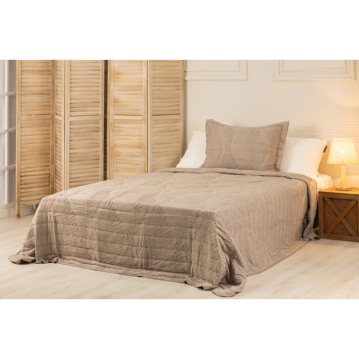 Manamo Diagonal Faux  Bed Cover Set Polyester Taupe 180X240+50X70 CM
