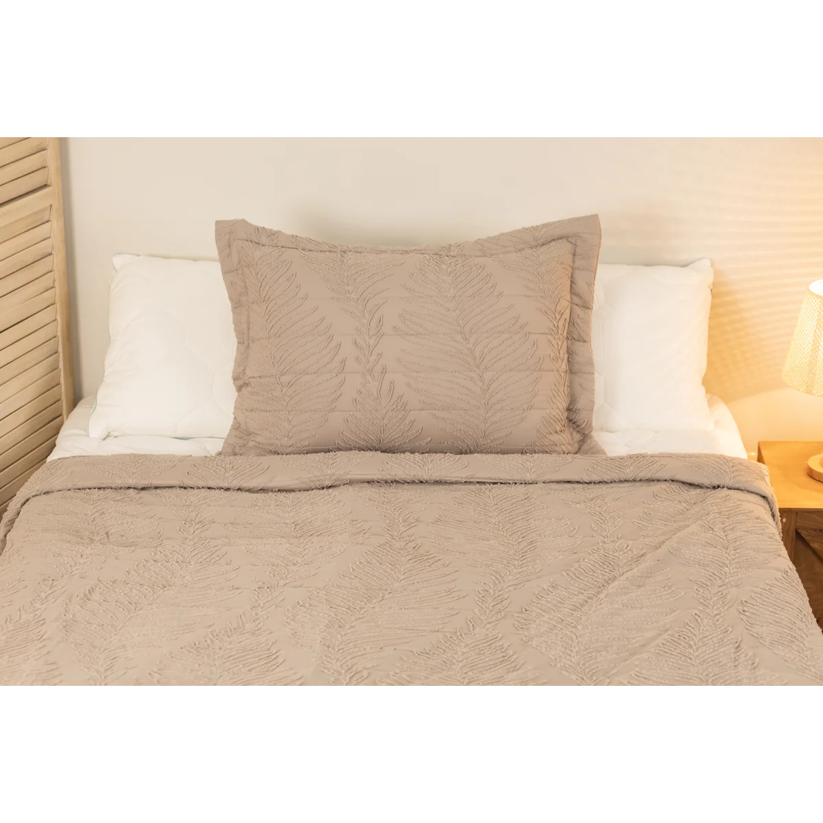 Manamo Diagonal Faux  Bed Cover Set Polyester Taupe 180X240+50X70 CM