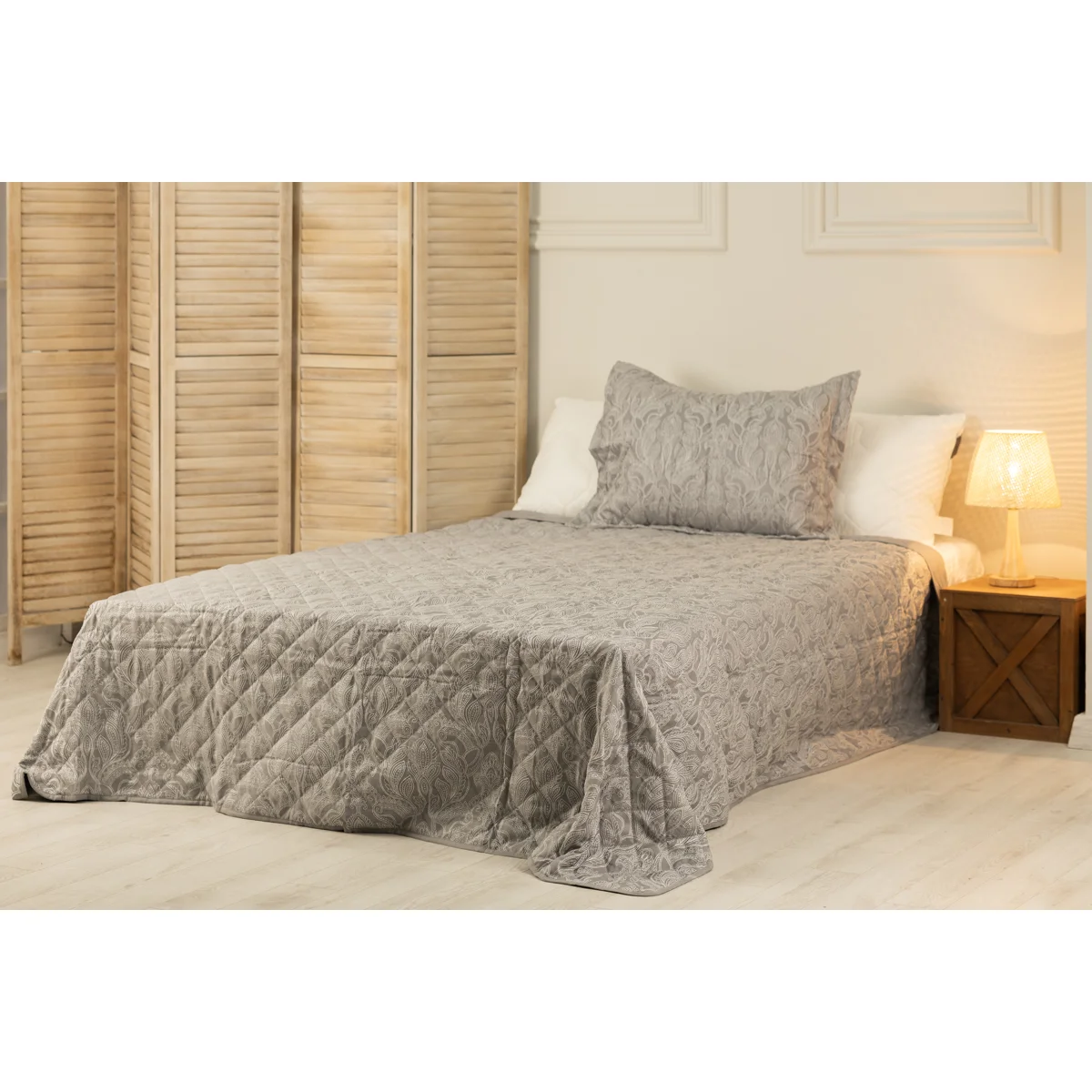 Manamo Paisley  Bed Cover Set Polyester Grey 180X240+50X70 CM