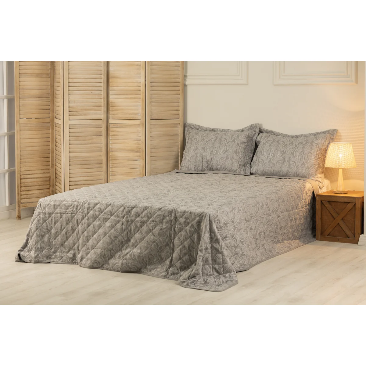 Manamo Paisley  Bed Cover Set Polyester Grey 240X250+50X70 CM(2)