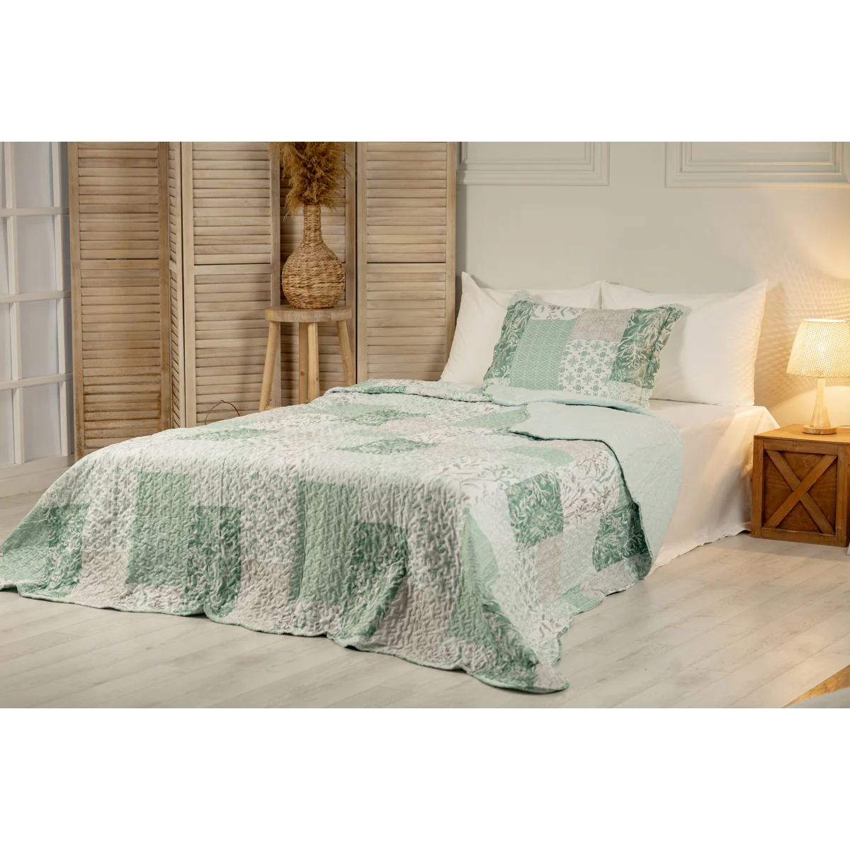 Manamo Leaves Digital Printed Bed Cover Polyester Cameo Green 180x240+50x70 cm