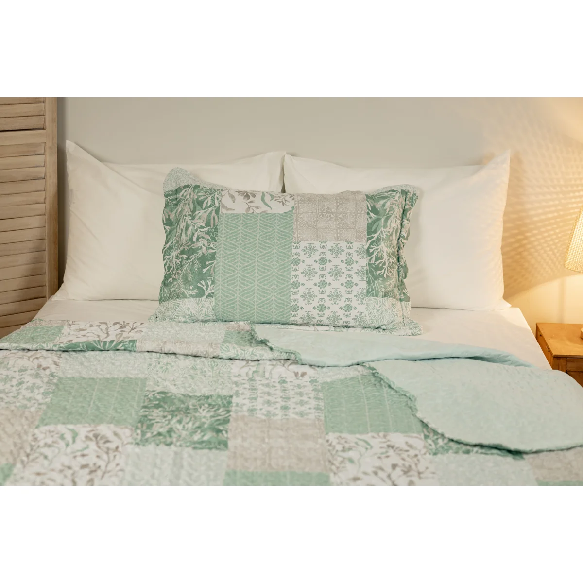 Manamo Leaves Digital Printed Bed Cover Polyester Cameo Green 180x240+50x70 cm