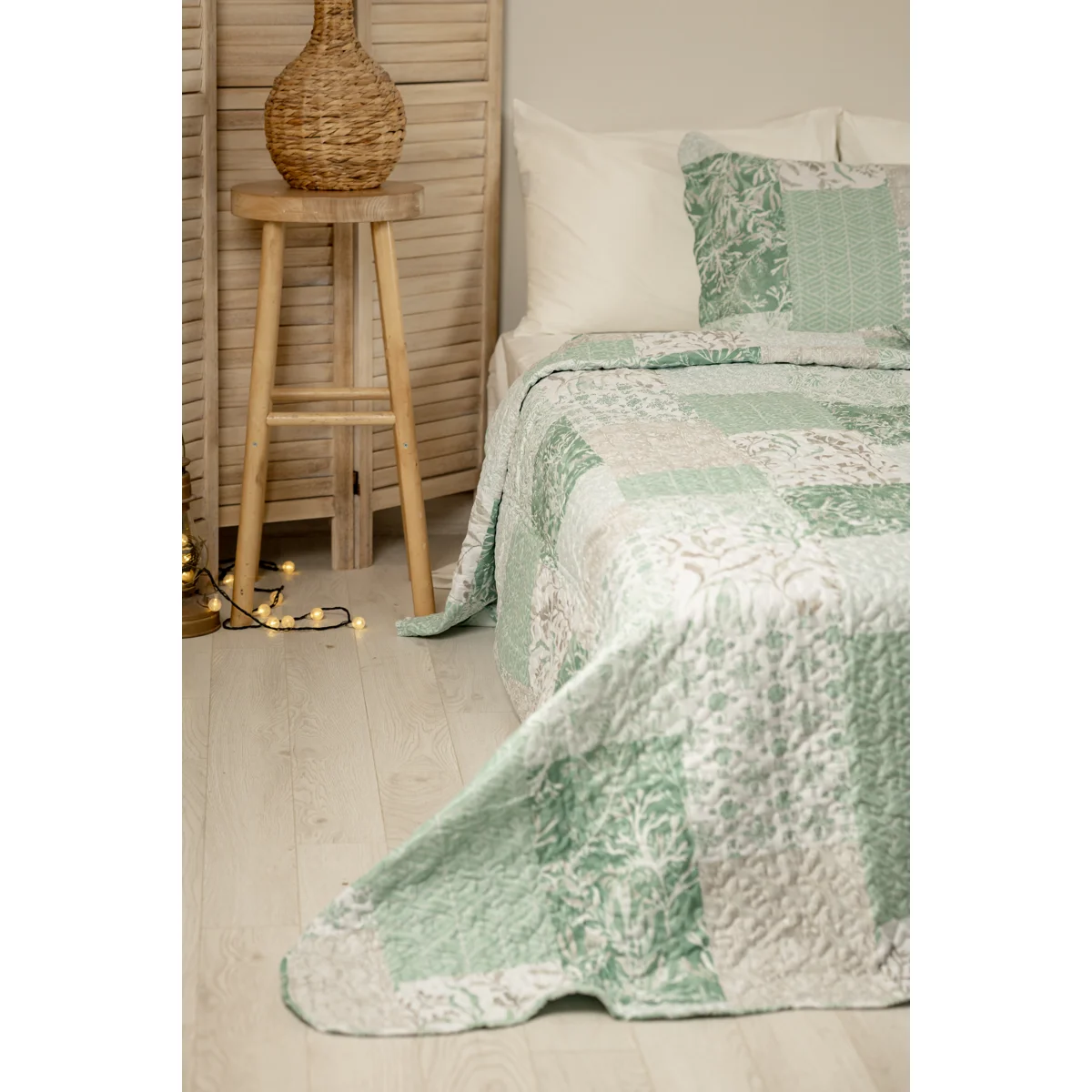 Manamo Leaves Digital Printed Bed Cover Polyester Cameo Green 180x240+50x70 cm