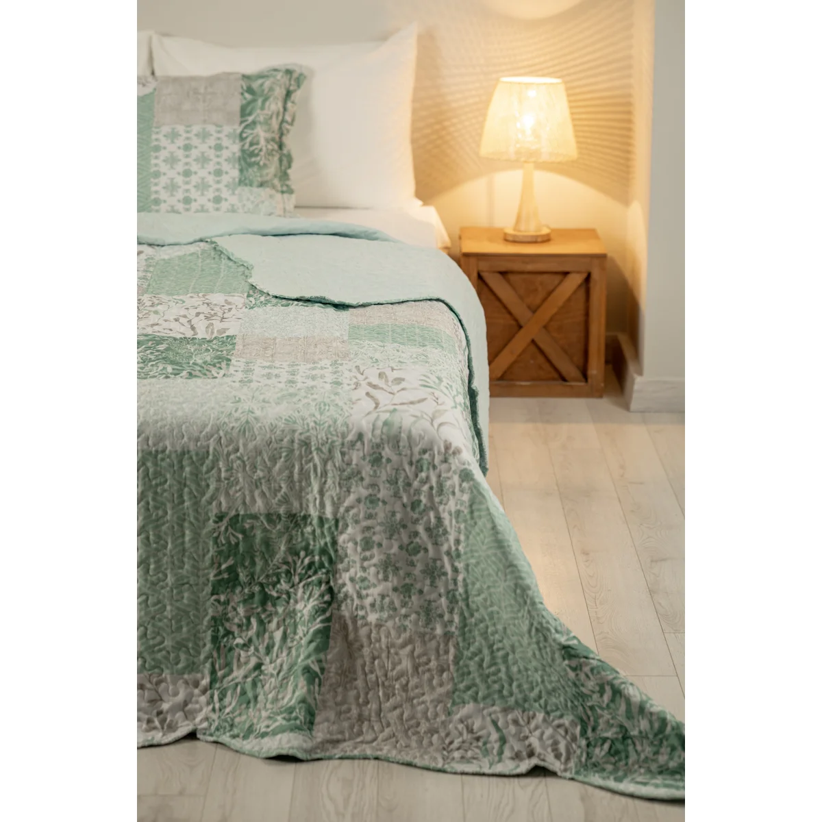 Manamo Leaves Digital Printed Bed Cover Polyester Cameo Green 240x250+50x70 cm(2)