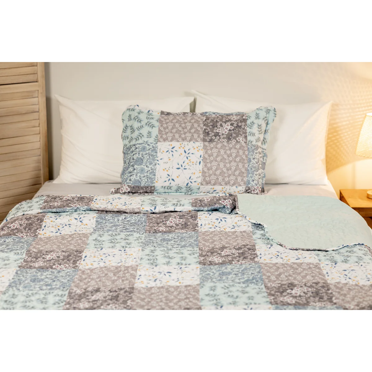 Manamo Tiny Flower Digital Printed Bed Cover Polyester Blue/Grey 180x240+50x70 cm