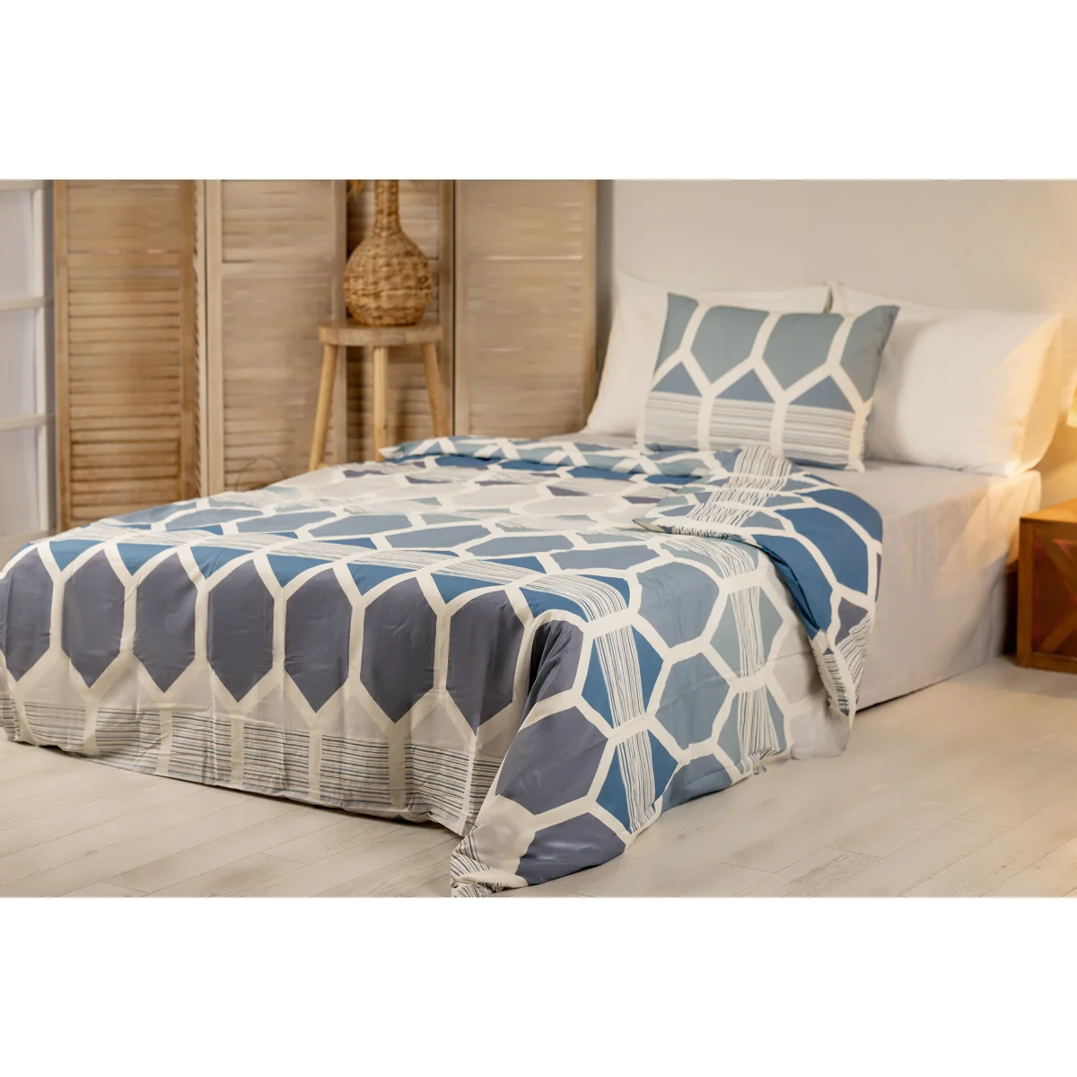 Manamo Geo Bed Linen Set Cotton Blue/Grey 160x220+180x240+50x70 cm