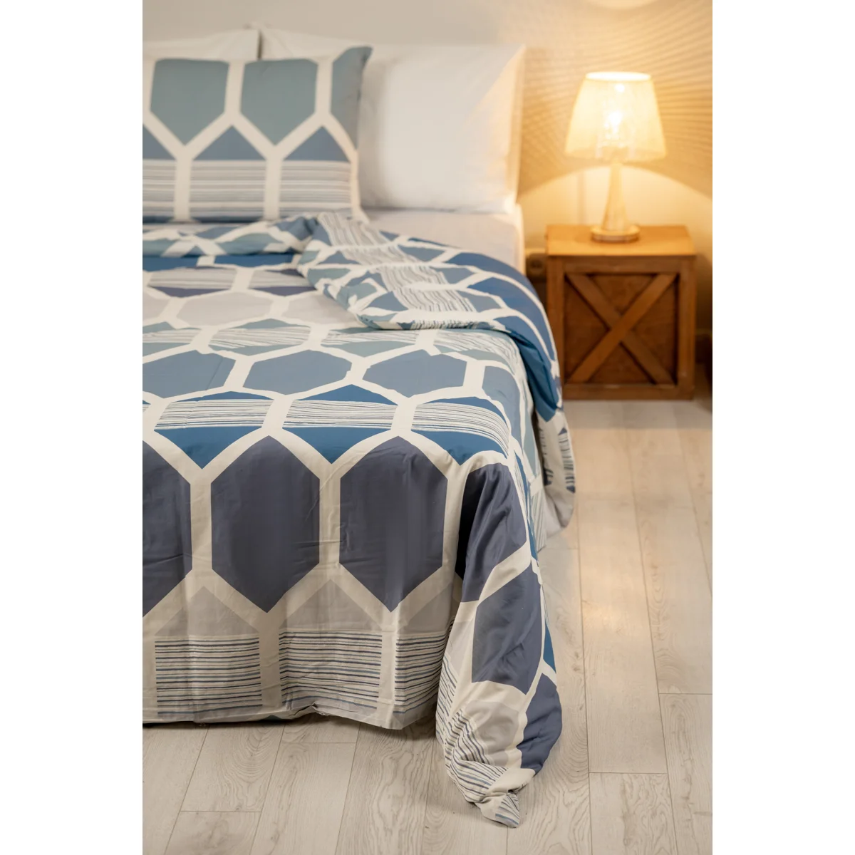 Manamo Geo Bed Linen Set Cotton Blue/Grey 160x220+180x240+50x70 cm