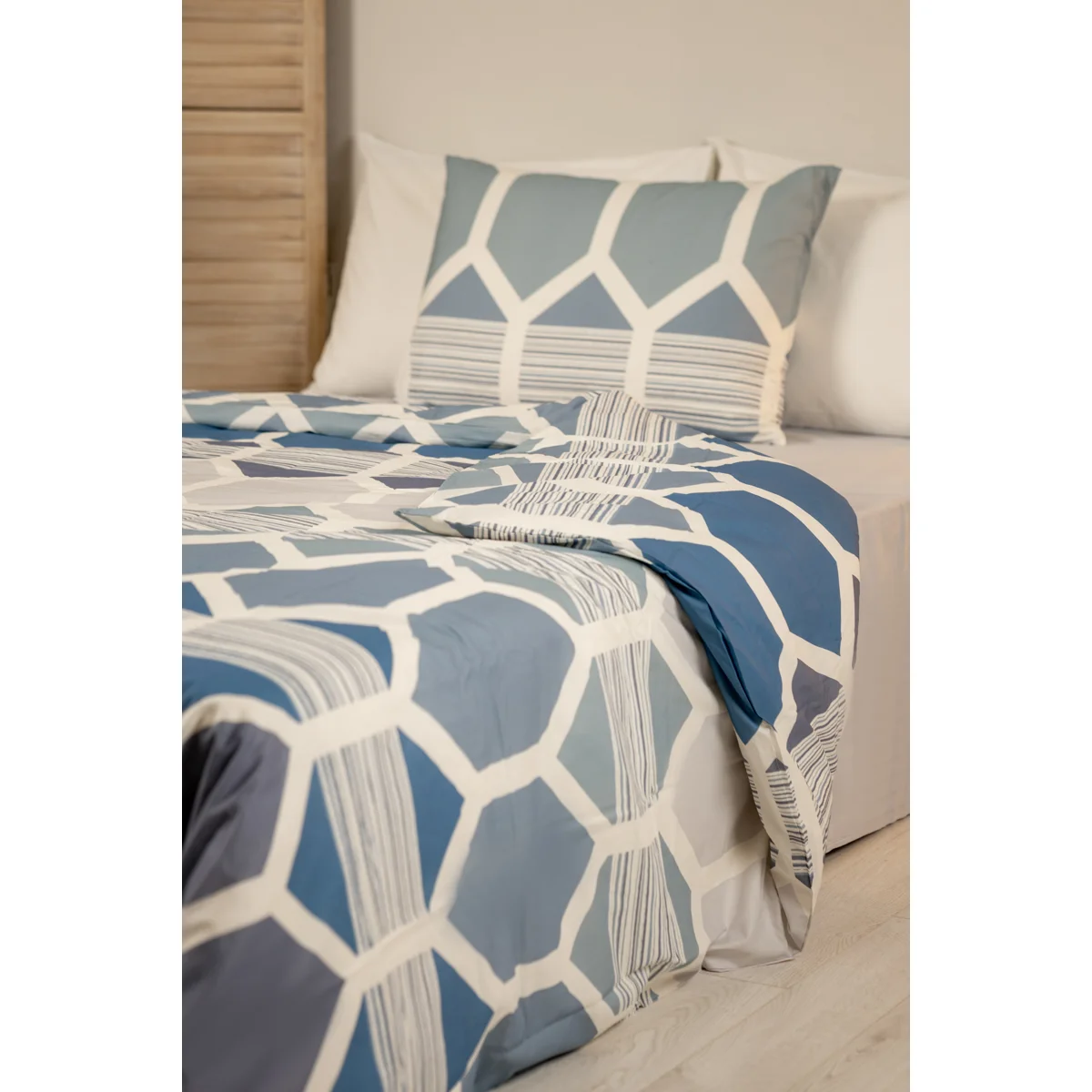 Manamo Geo Bed Linen Set Cotton Blue/Grey 160x220+180x240+50x70 cm