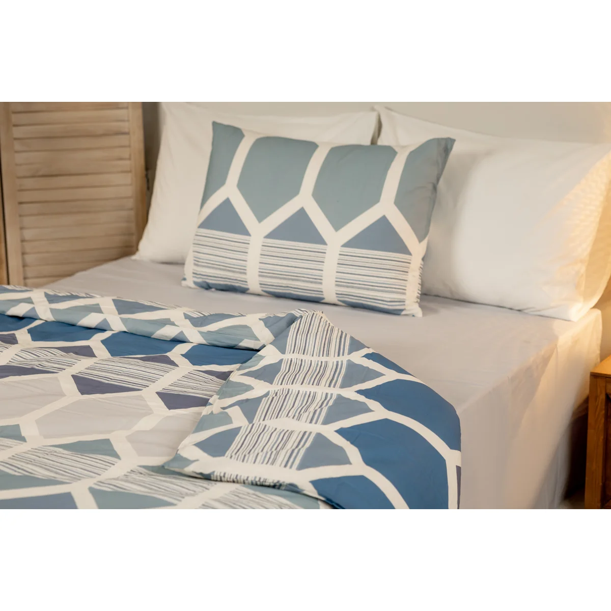 Manamo Geo Bed Linen Set Cotton Blue/Grey 160x220+180x240+50x70 cm