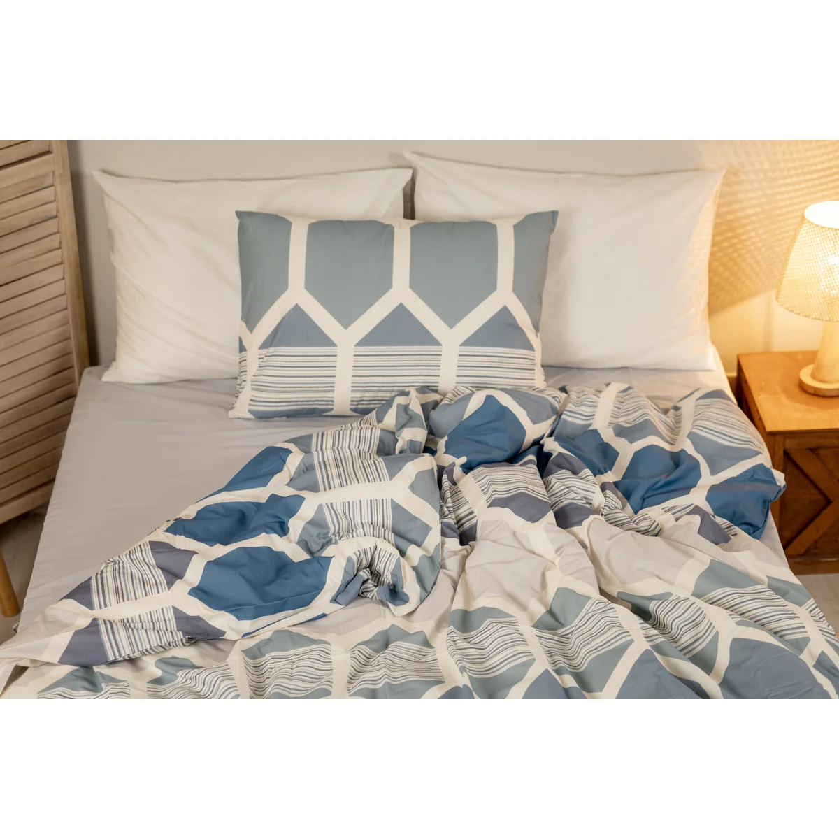 Manamo Geo Bed Linen Set Cotton Blue/Grey 160x220+180x240+50x70 cm
