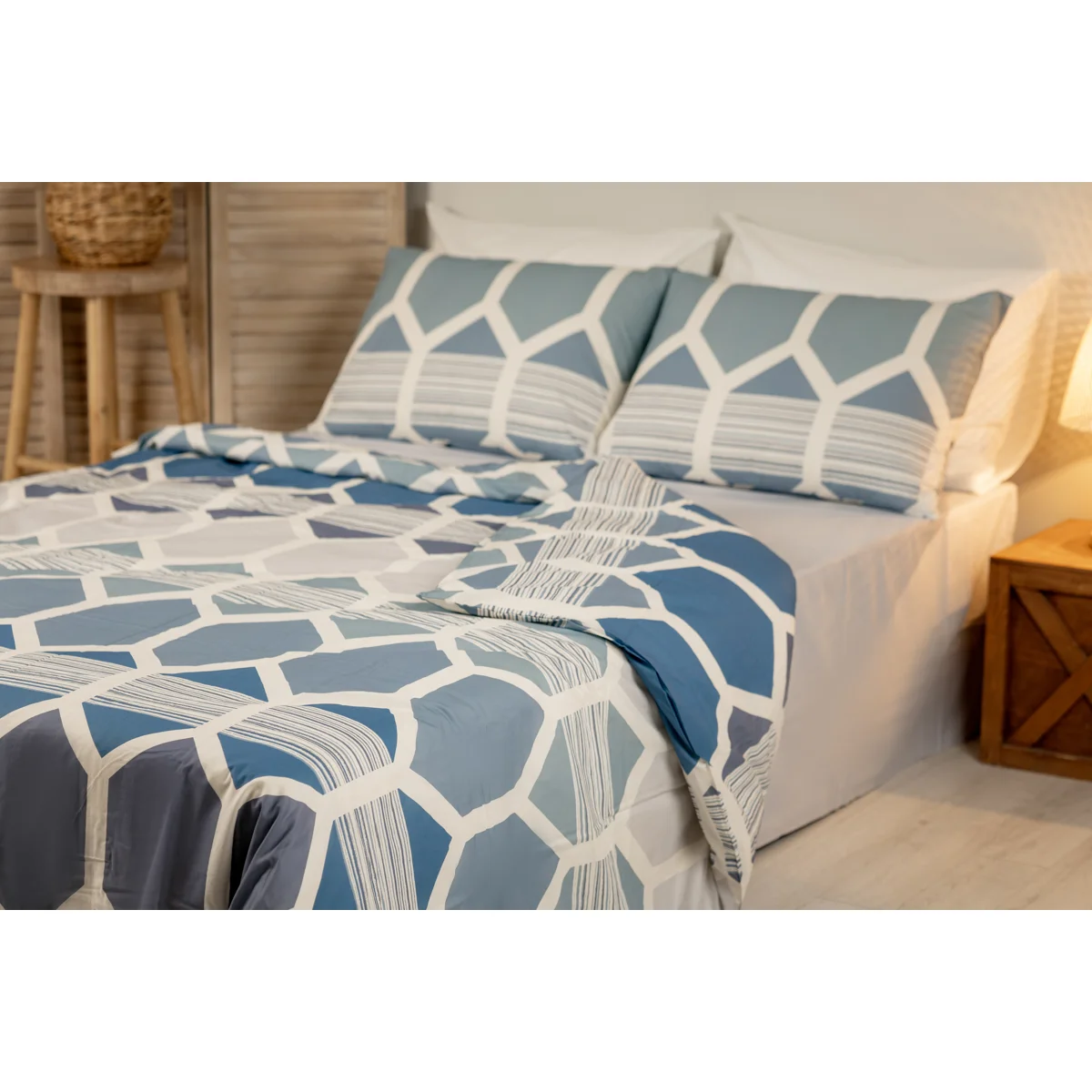 Manamo Geo Bed Linen Set Cotton Blue/Grey 200x220 cm+240x260 cm+50x70 cm(2)