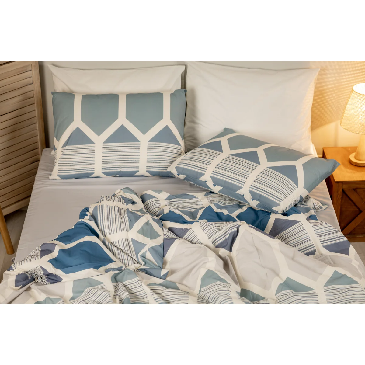 Manamo Geo Bed Linen Set Cotton Blue/Grey 200x220 cm+240x260 cm+50x70 cm(2)