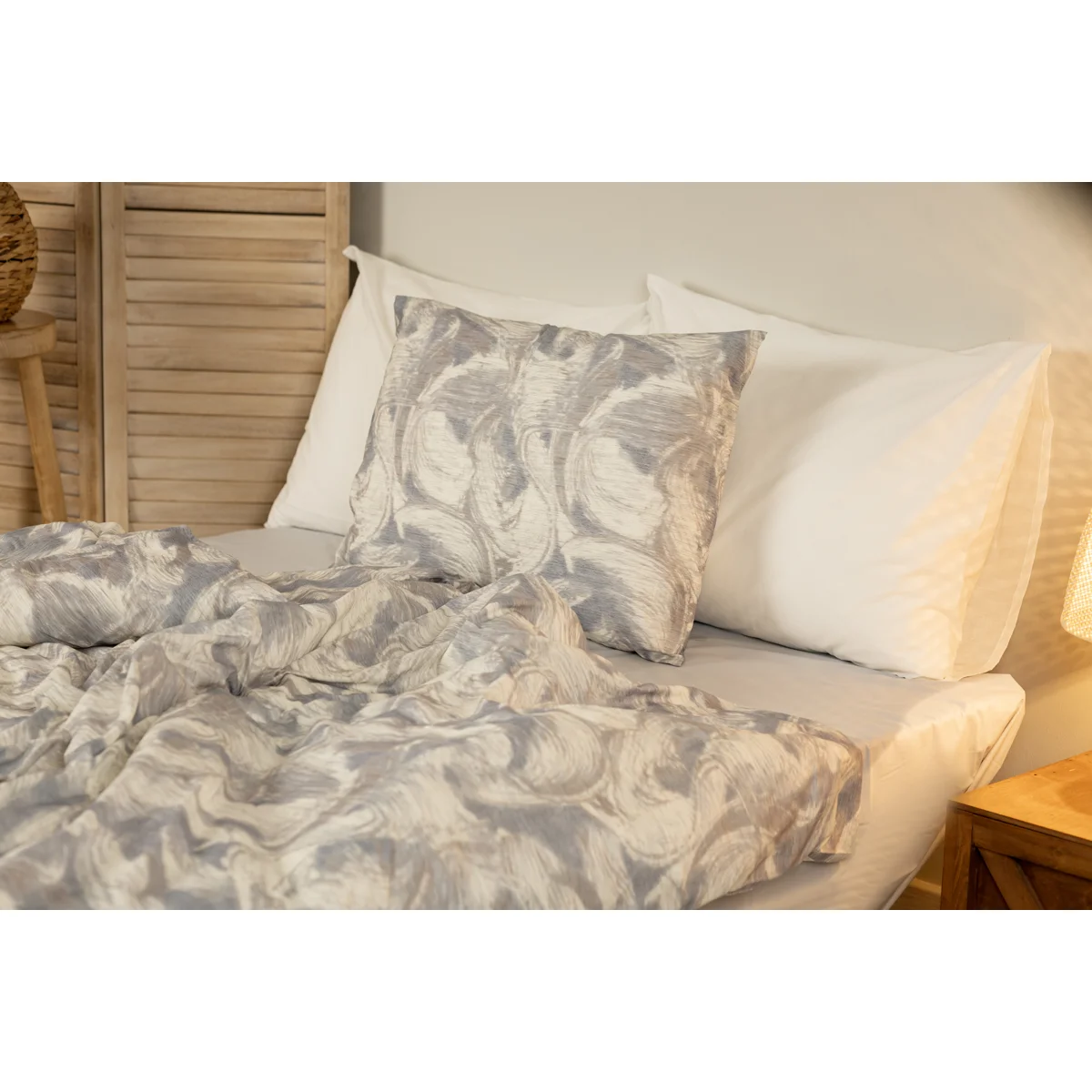 Manamo Pleated Bed Linen Set Cotton Grey 160x220+180x240+50x70 cm