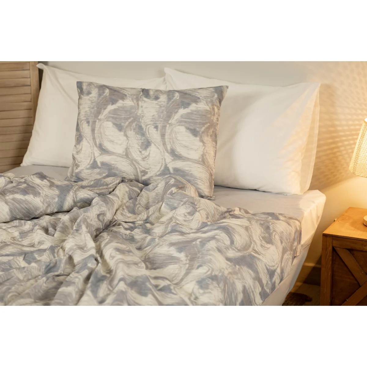 Manamo Pleated Bed Linen Set Cotton Grey 160x220+180x240+50x70 cm