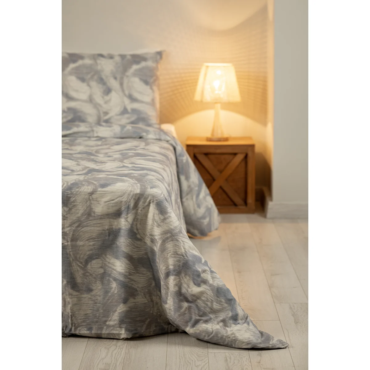 Manamo Pleated Bed Linen Set Cotton Grey 160x220+180x240+50x70 cm