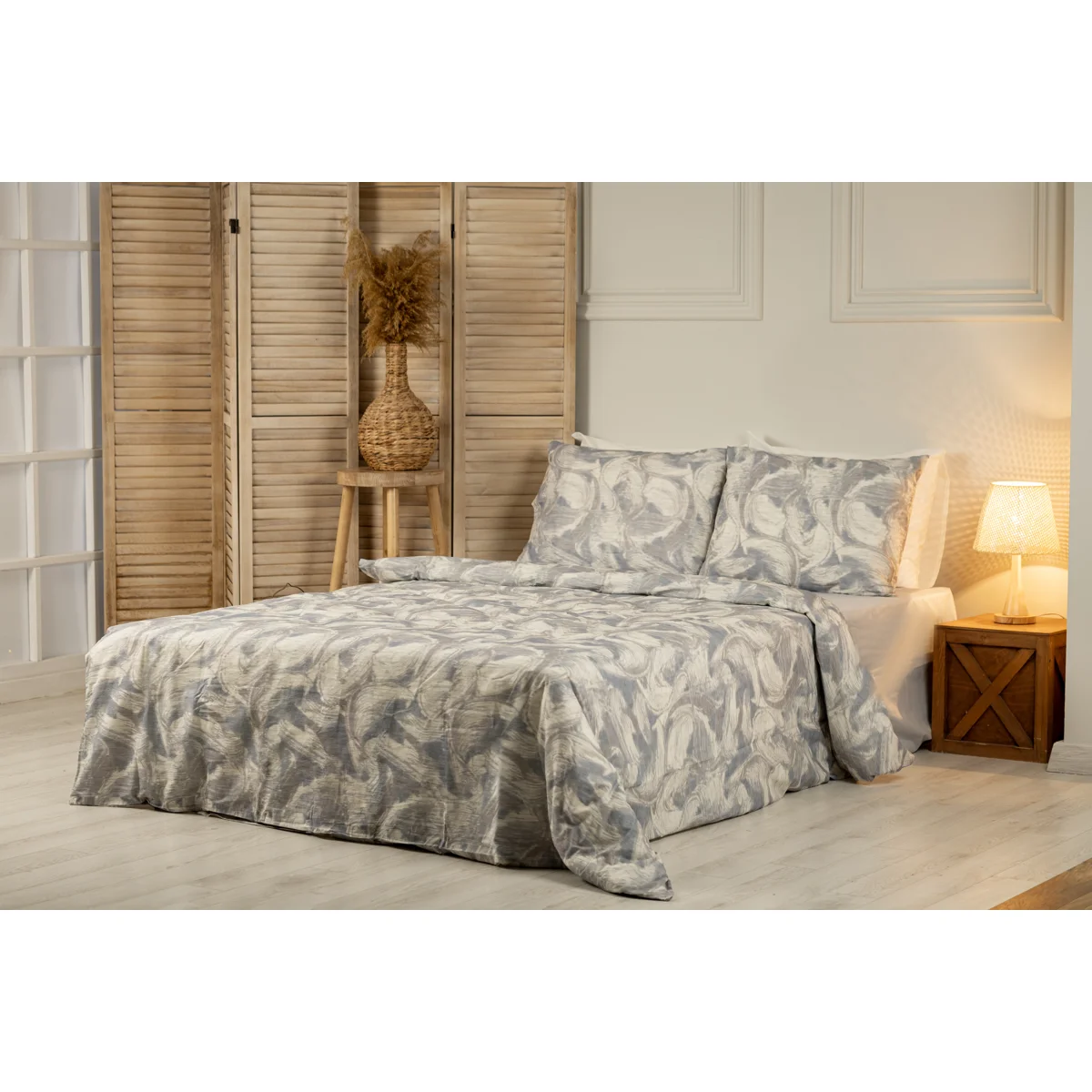 Manamo Pleated Bed Linen Set Cotton Grey 200x220 cm+240x260 cm+50x70 cm(2)