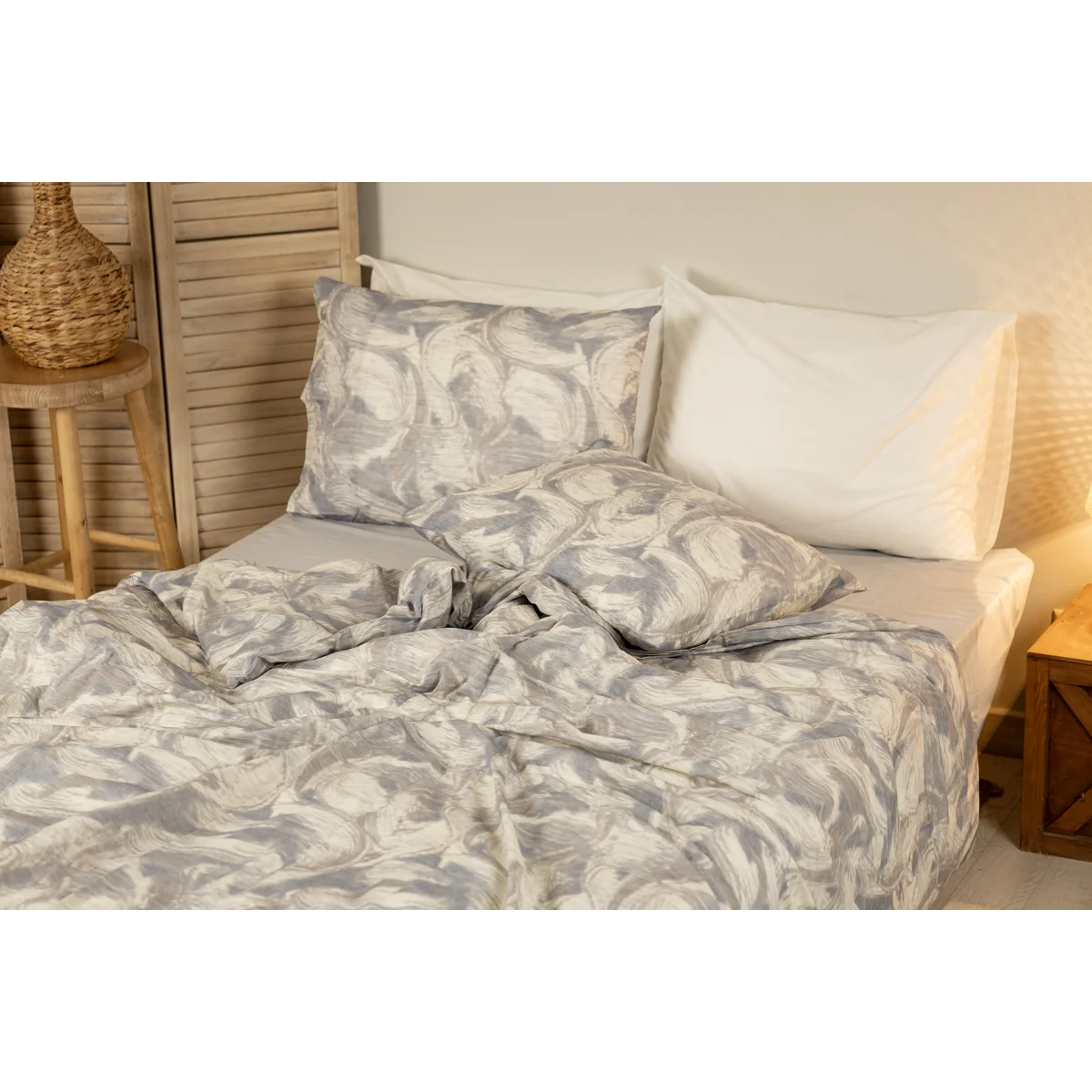 Manamo Pleated Bed Linen Set Cotton Grey 200x220 cm+240x260 cm+50x70 cm(2)