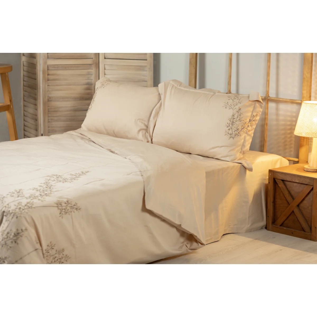 Manamo Liv Embroidered Bed Linen Set Saten Mink 200x220 cm+240x260 cm+50x70 cm(2)
