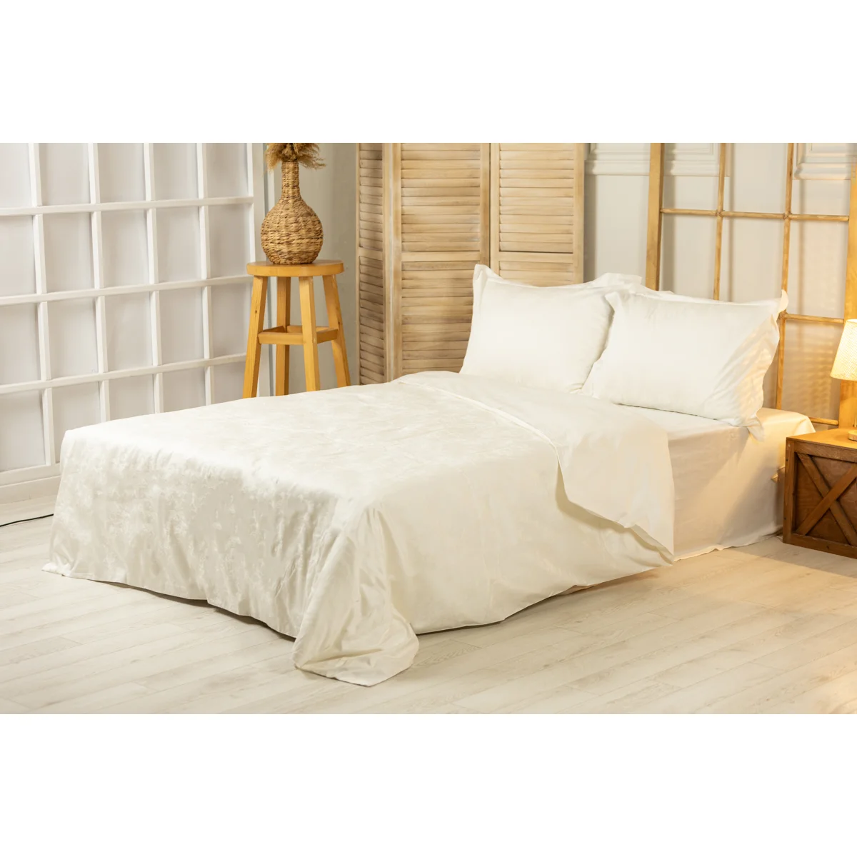 Manamo Manley Jacquard Bed Linen Set Saten Ecru 200x220 cm+240x260 cm+50x70 cm(2)