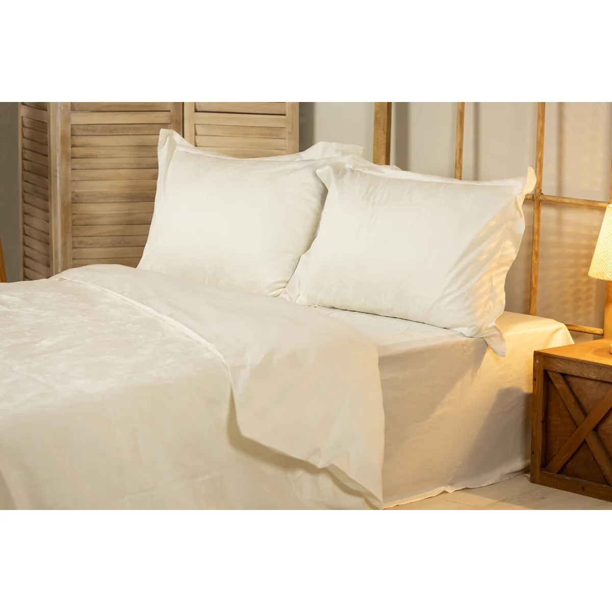 Manamo Manley Jacquard Bed Linen Set Saten Ecru 200x220 cm+240x260 cm+50x70 cm(2)