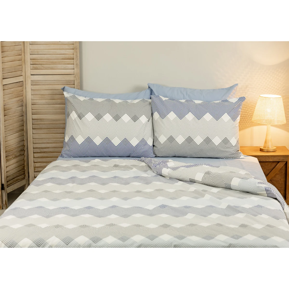 Manamo M&D Crisscross Duvet Cover With Pillow Case Cotton Indigo/Light Grey Double 200x220+50x70 cm(2)