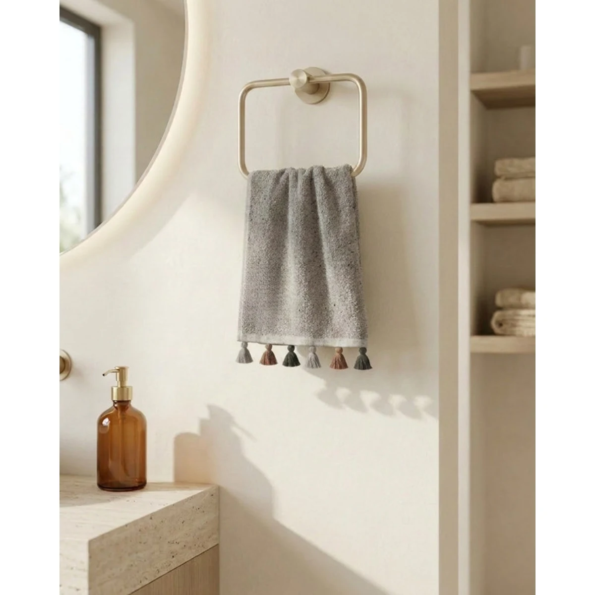 Manamo Compass Line Yarn Hand Towel Cotton Grey 30x50 cm