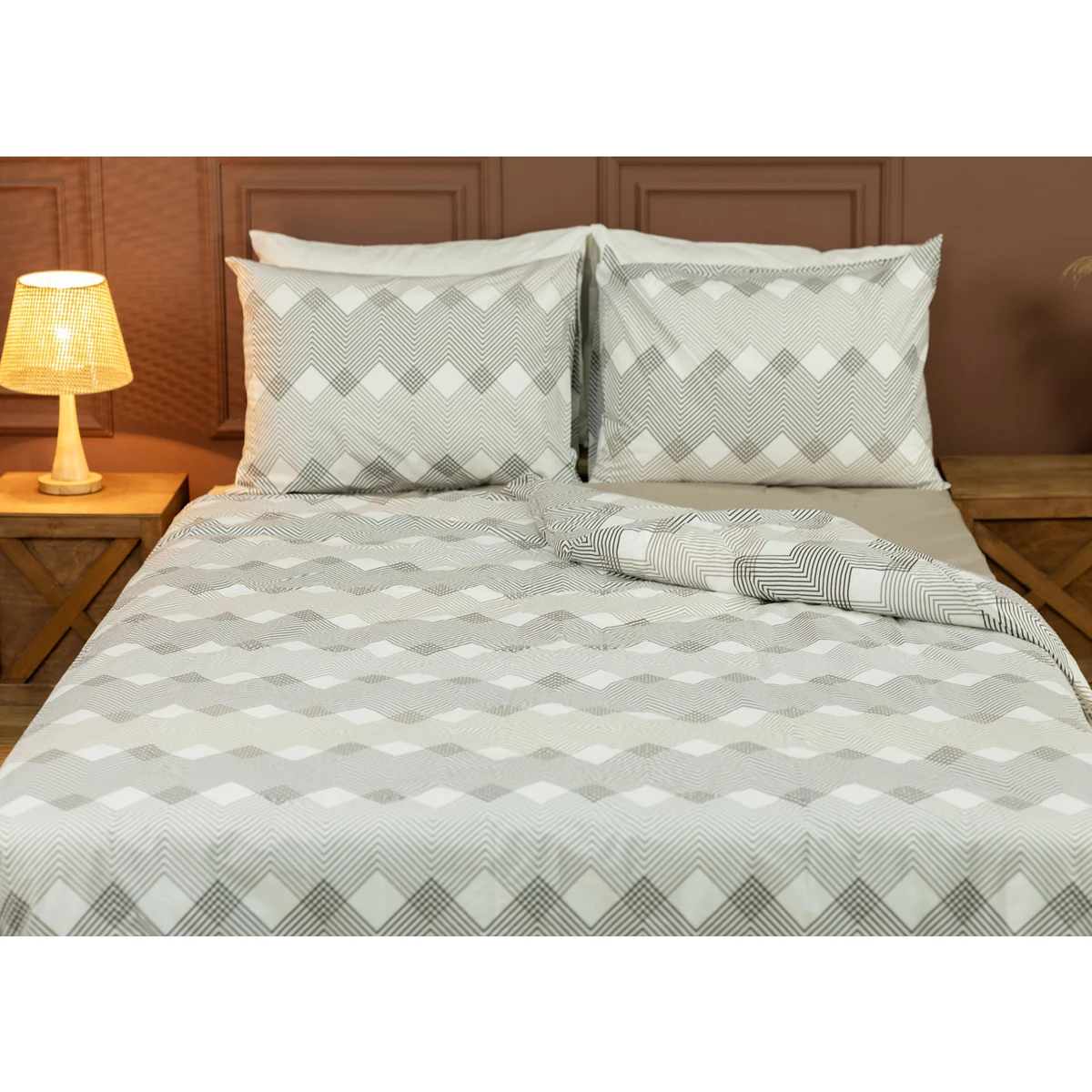 Manamo M&D Crisscross Duvet Cover With Pillow Case Cotton Mink/Beige Double 200x220+50x70 cm(2)