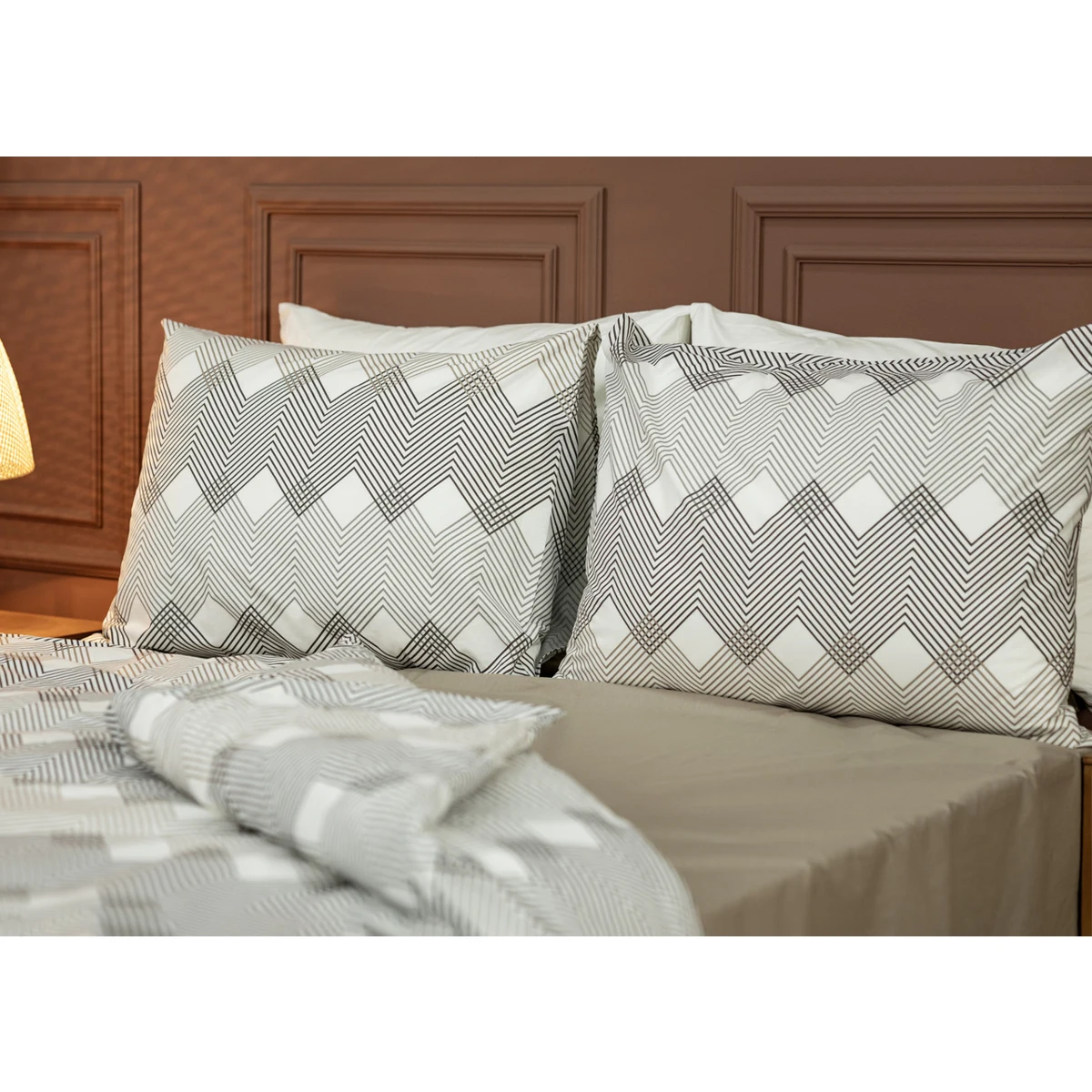 Manamo M&D Crisscross Duvet Cover With Pillow Case Cotton Mink/Beige Double 200x220+50x70 cm(2)