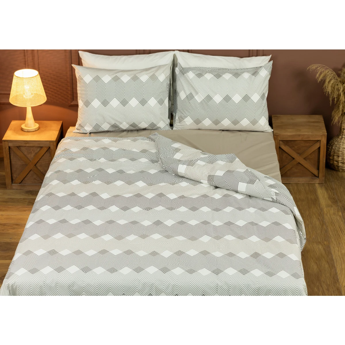 Manamo M&D Crisscross Duvet Cover With Pillow Case Cotton Mink/Beige Double 200x220+50x70 cm(2)