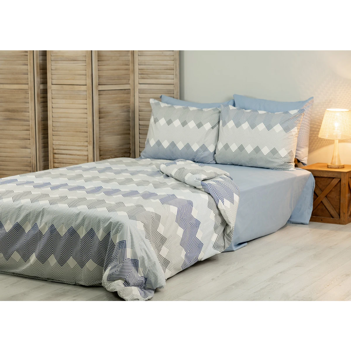 Manamo M&D Crisscross Duvet Cover With Pillow Case Cotton Indigo/Light Grey Single 160x220 cm+50X70 cm