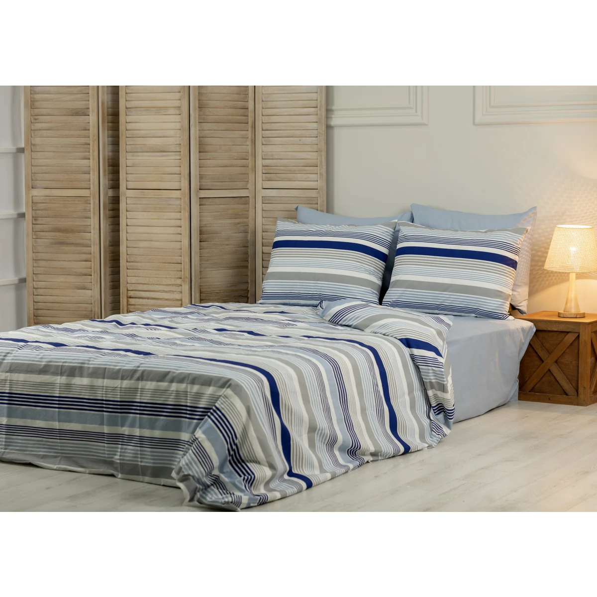 Manamo M&D Stripe Duvet Cover With Pillow Case Cotton Denim/Grey Double 200x220+50x70 cm(2)