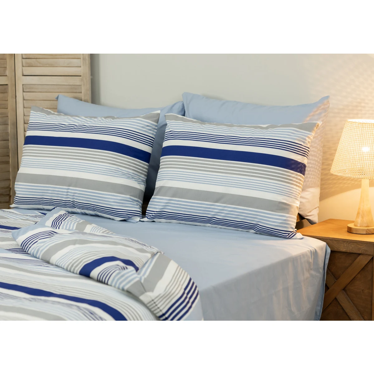 Manamo M&D Stripe Duvet Cover With Pillow Case Cotton Denim/Grey Double 200x220+50x70 cm(2)