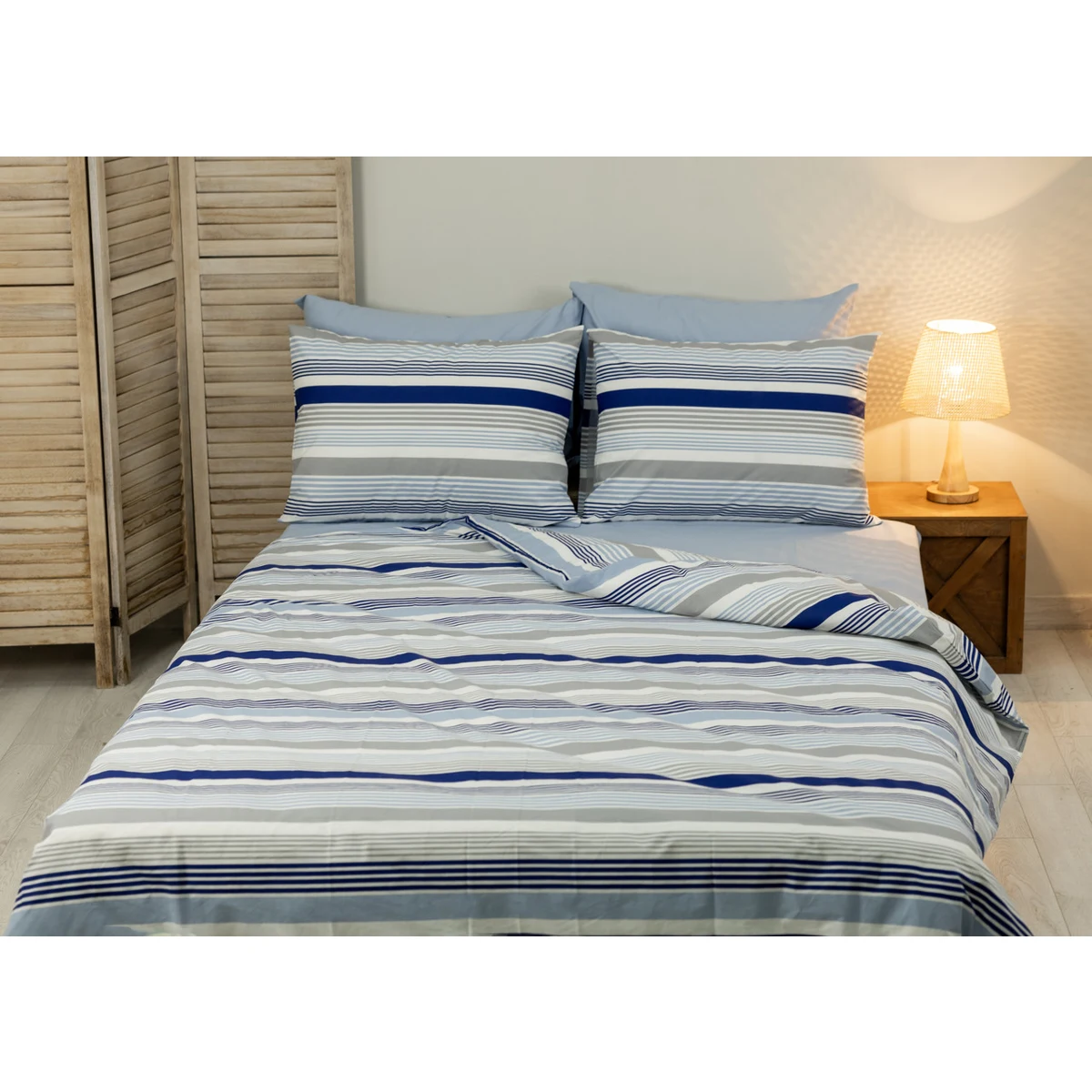 Manamo M&D Stripe Duvet Cover With Pillow Case Cotton Denim/Grey Double 200x220+50x70 cm(2)