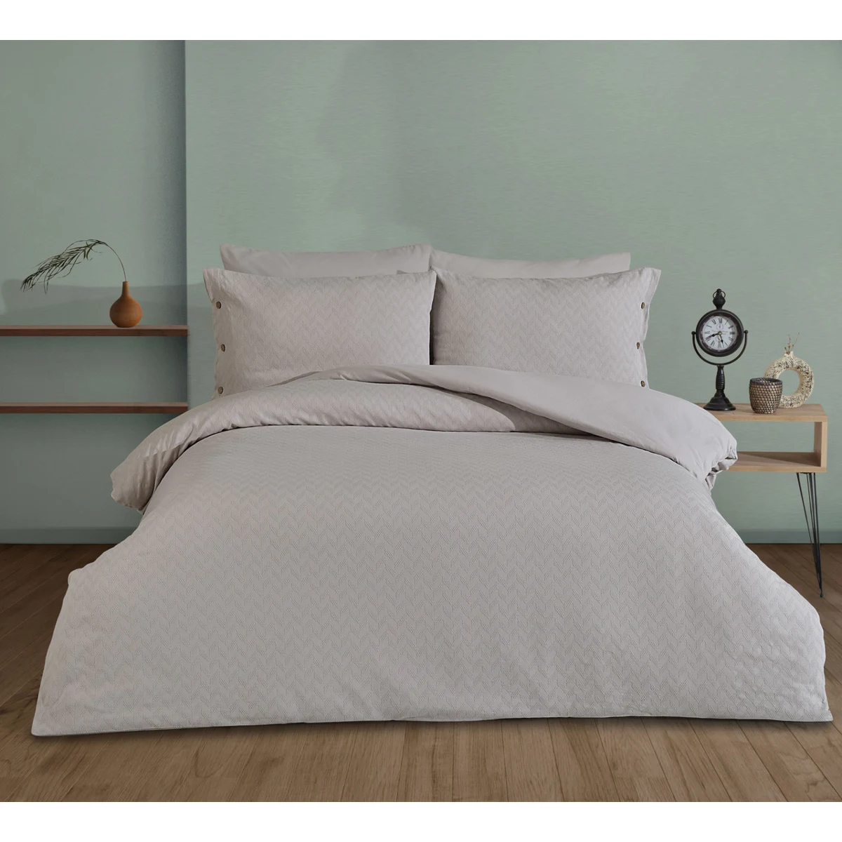 Manamo Nando Duvet Cover With Pillow Case Cotton Grey  160x220 + 50x70